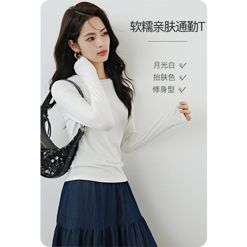 晚白2026年春新款经典简约正肩白打底修身显瘦基础百搭T恤衫女