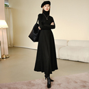 晚白2025年秋冬新款 韩系气质打底裙子休闲高领拼接黑色收腰连衣裙