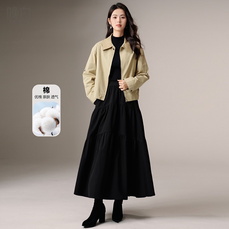 晚白2025秋冬新款棉翻领上衣今年流行时髦巴恩风夹克外套女