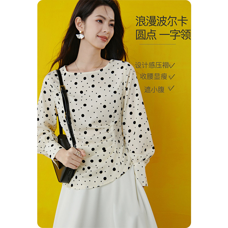晚白2026春装新款法式波点雪纺衫通勤设计感小众衬衫女别致上衣