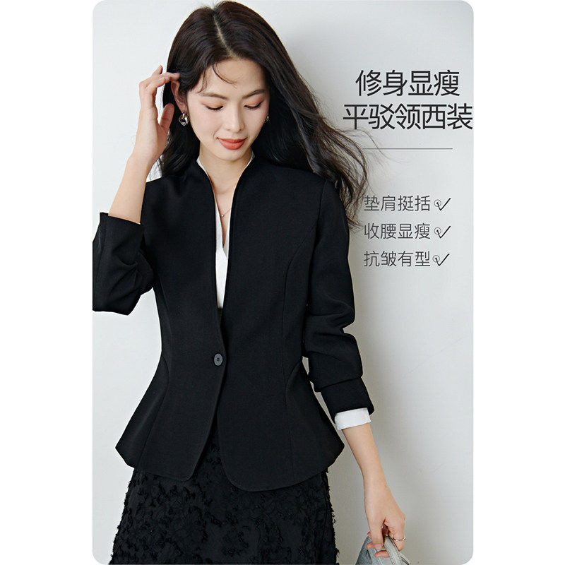 晚白2026春装新款职业平驳领西装挺括利落西服黑色外套女上衣
