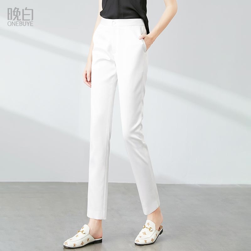 晚白2025夏季新款高腰休闲裤白色裤子职业西装裤垂坠感直筒裤女