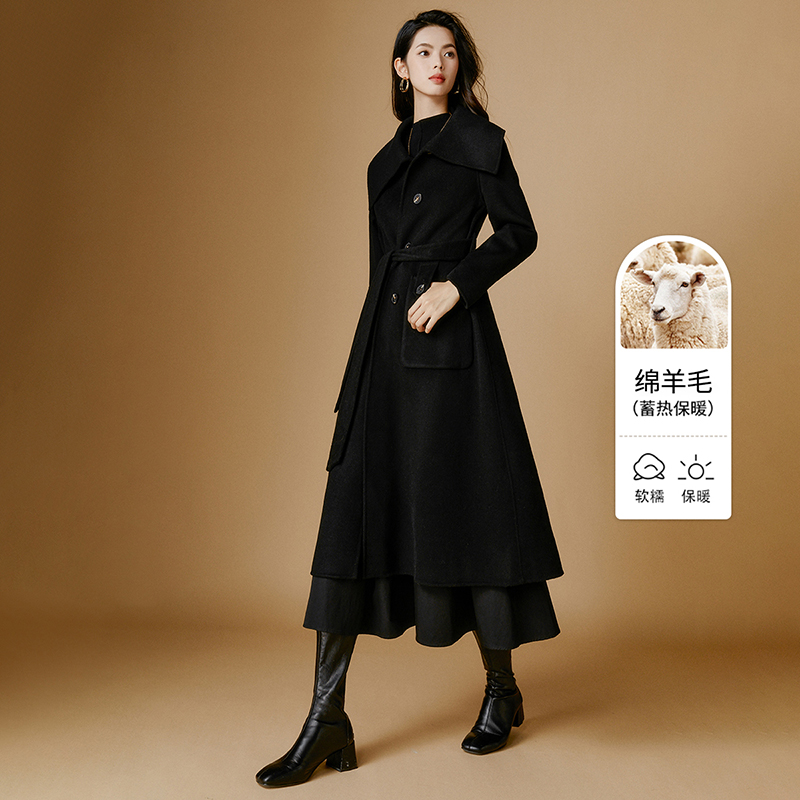 【晚白断码直降福利】减龄娃娃领双面呢休闲高级感长款全羊毛大衣