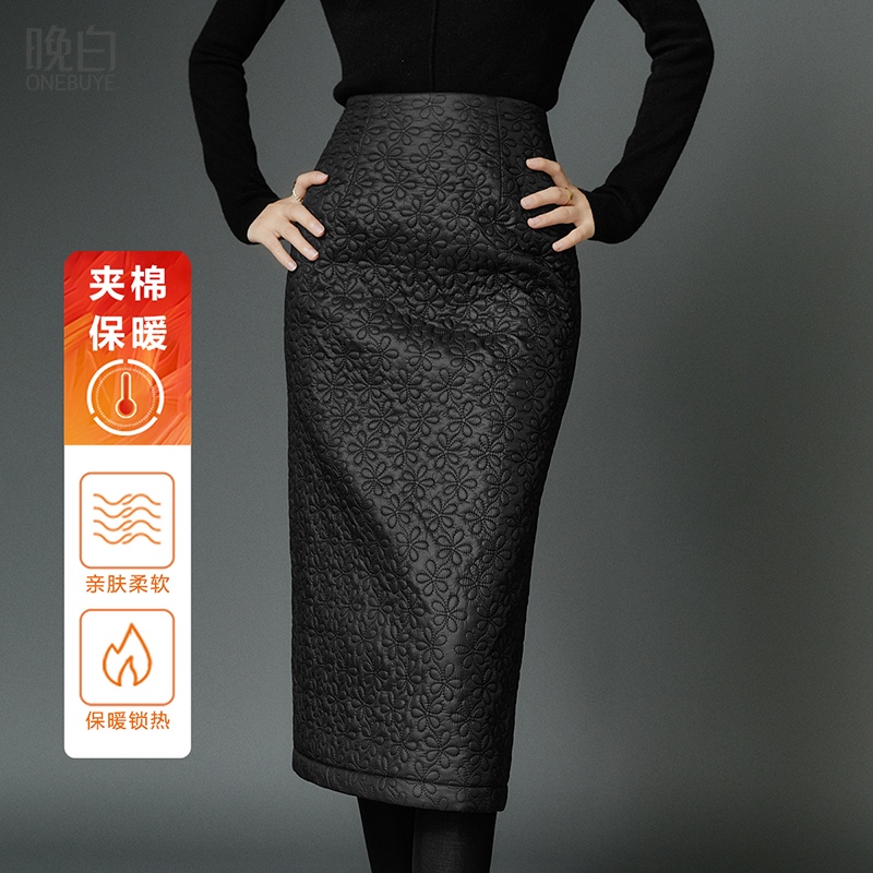 晚白秋冬时尚简约气质半裙休闲高腰夹棉高级感包臀半身裙女