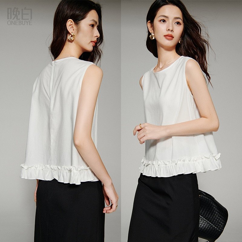 晚白2026年春新款简约圆领韩系亚麻上衣亲肤透气轻薄无袖衬衫女,女装/女士精品,衬衫,淘宝优惠券,粉丝福利购,淘宝优惠卷