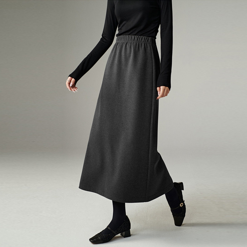 晚白2026年春新款经典简约毛呢裙高腰显瘦利落通勤直筒半身裙