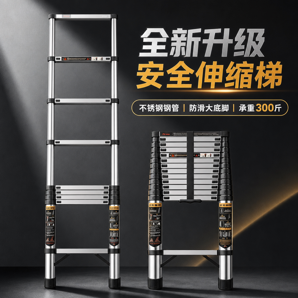 声雨竹不锈钢便携伸缩梯