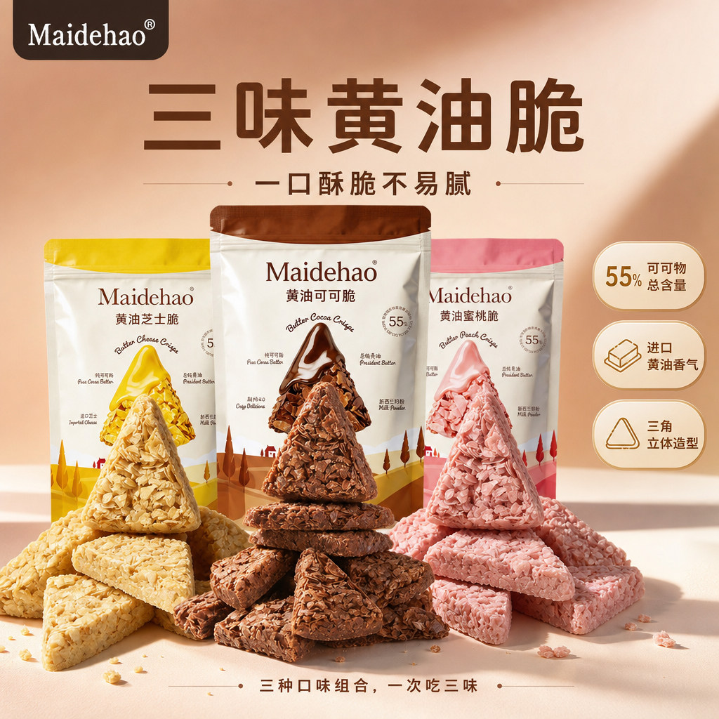 麦德好黄油脆片巧克力158克袋装网红休闲小零食55%纯可可脂巧克力