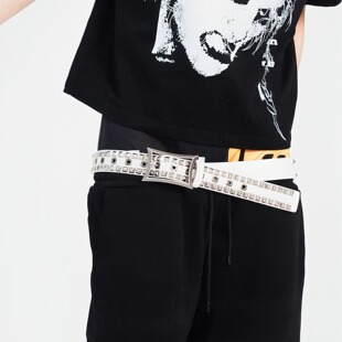 PunkFK白色牛皮铆钉单针扣皮带|腰带朋克摇滚金属