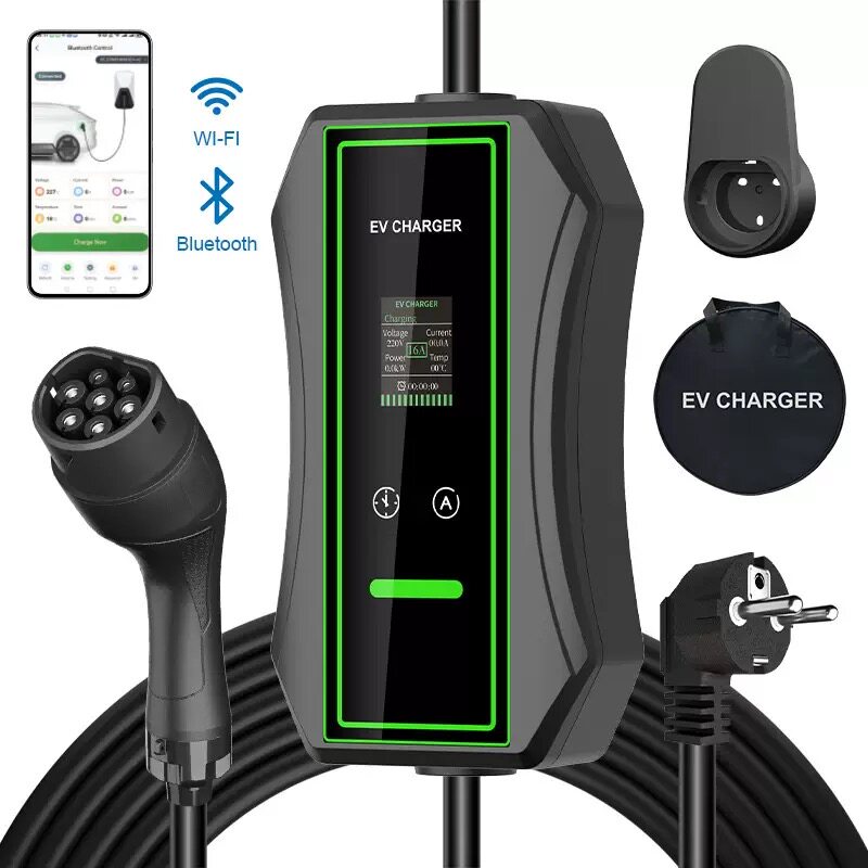 充电桩7kw家用欧标type2便携式充电桩16a32a充电器充电枪可带蓝牙