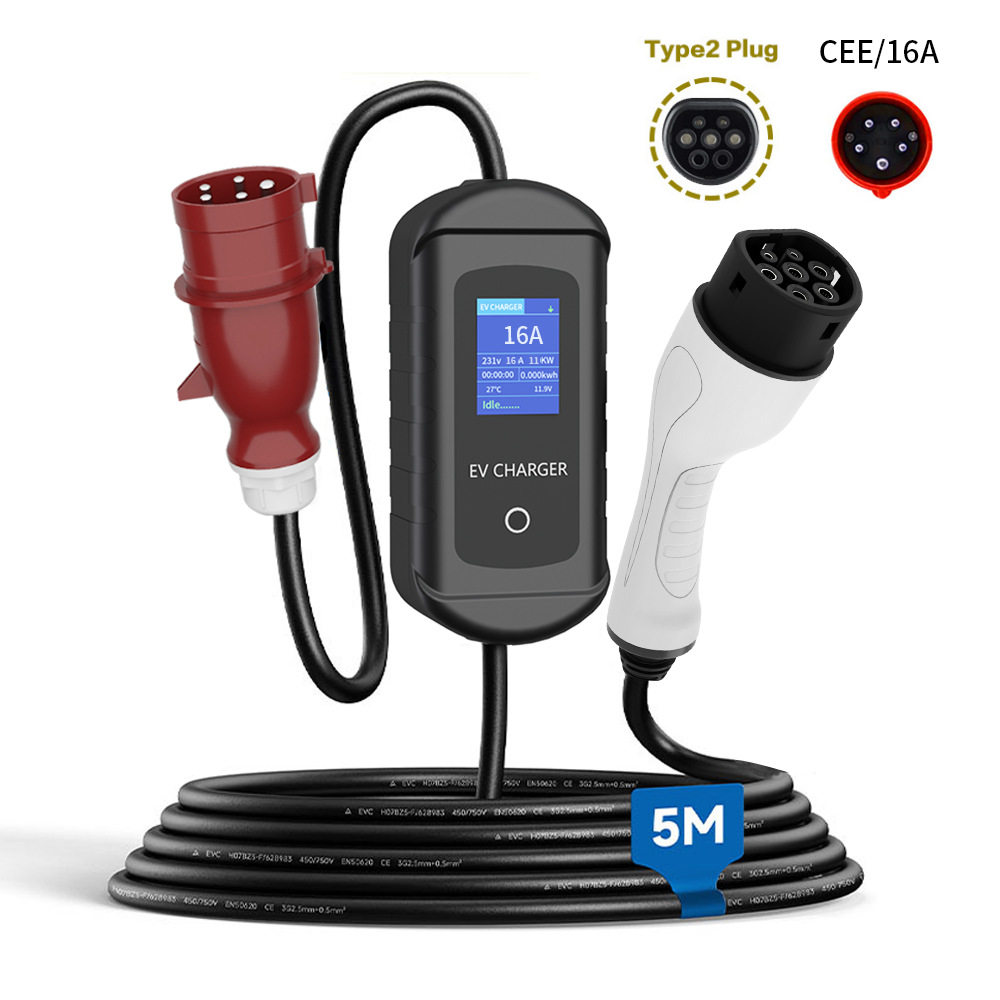 欧标11KW16A充电枪器模式二CEE插头可触摸调节电流大屏保护充电