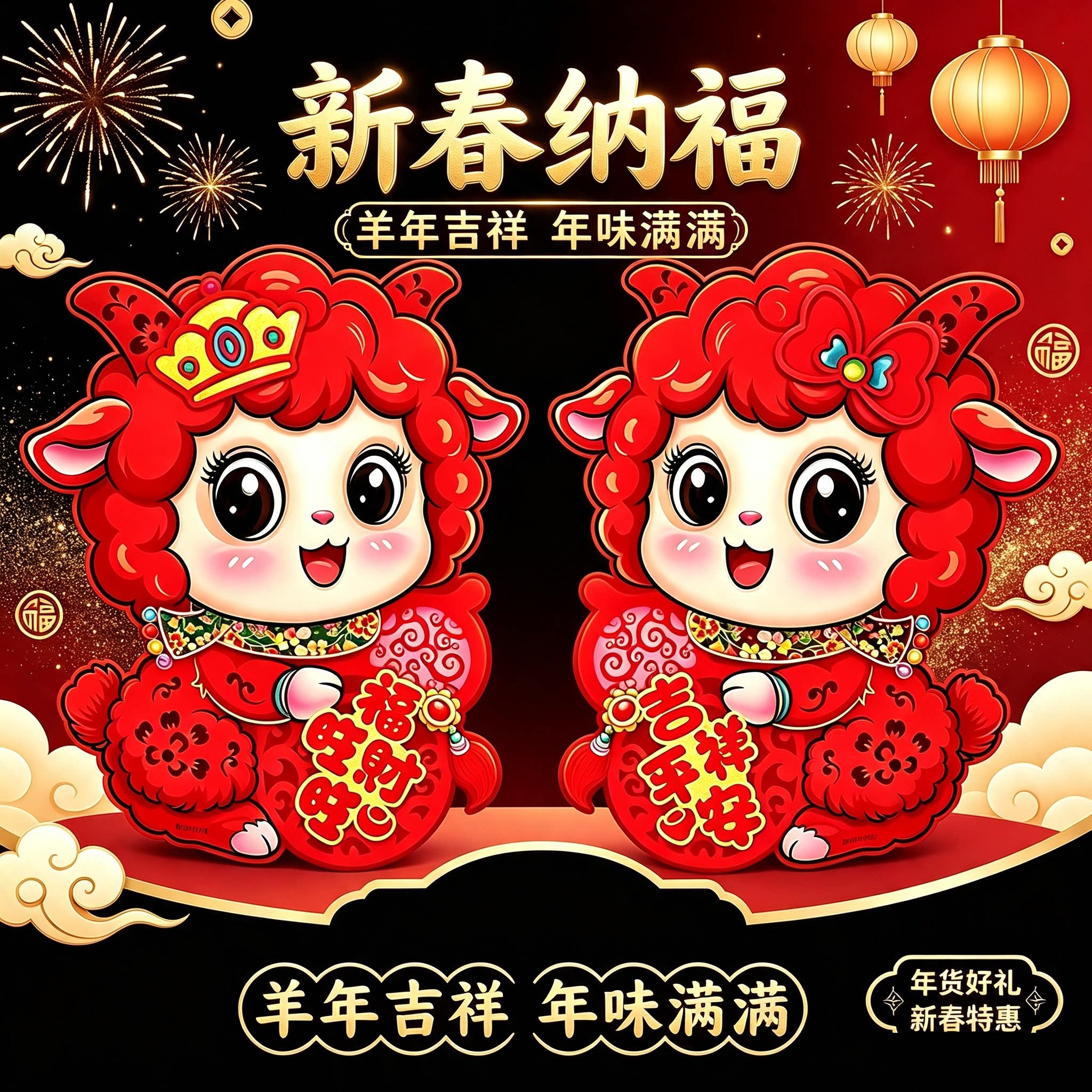 2027羊年门贴可爱生肖春节装饰品福字对联窗花墙贴大门对联喜庆