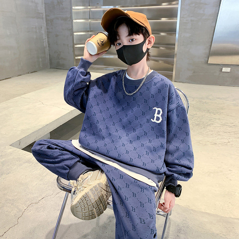 男童春装套装潮帅气时髦2026新款儿童春秋款绣花卫衣运动服两件套
