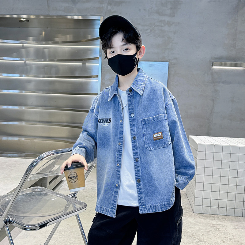 男童软牛仔长袖衬衫春秋薄款
