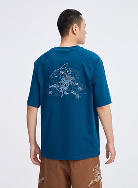 ONIARAI/鬼洗25春夏新品泥棒蓝微笑天使绣花短袖T恤男式 25NOB35