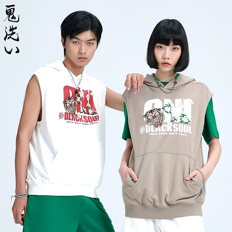 ONIARAI/鬼洗鬼洗SS国潮虎刺绣宽松无袖连帽背心男女款 B240114