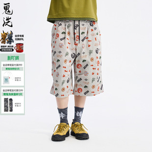 男26N0541 棒系列好运纹样满印双面牛仔7分宽裤 ONIARAI 鬼洗26夏季