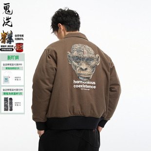 ONIARAI A340009 鬼洗黑标石器时代朋克猿人3D工艺夹棉棒球外套男