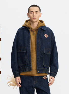 ONIARAI/鬼洗25秋冬新泥棒蓝敦煌藻井绣花宽松牛仔夹克男 N340239