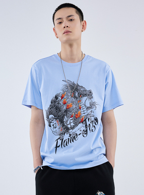 ONIARAI/鬼洗地藏火焰烛龙印花短袖T恤男女同款 J840210