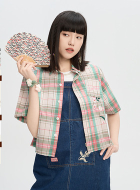 ONIARAI/鬼洗24春夏女款口袋倒花刺绣短款短袖衬衫 B740022