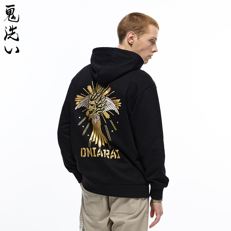 ONIARAI/鬼洗秋季新品复古歌剧烫金刺绣男士连帽卫衣 B240127