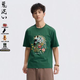 棒系列马年趣味达摩樱花填充短袖 T恤男N840295 鬼洗26春季 ONIARAI