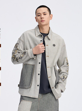 ONIARAI/鬼洗25春夏新品泥棒蓝十二神绣花牛仔男式衬衫 N140029