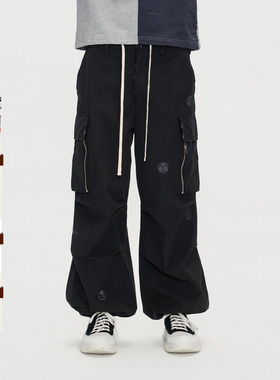 ONIARAI/鬼洗25秋冬新棒系列隐约家纹磨破堆叠微阔长裤男 25N4408