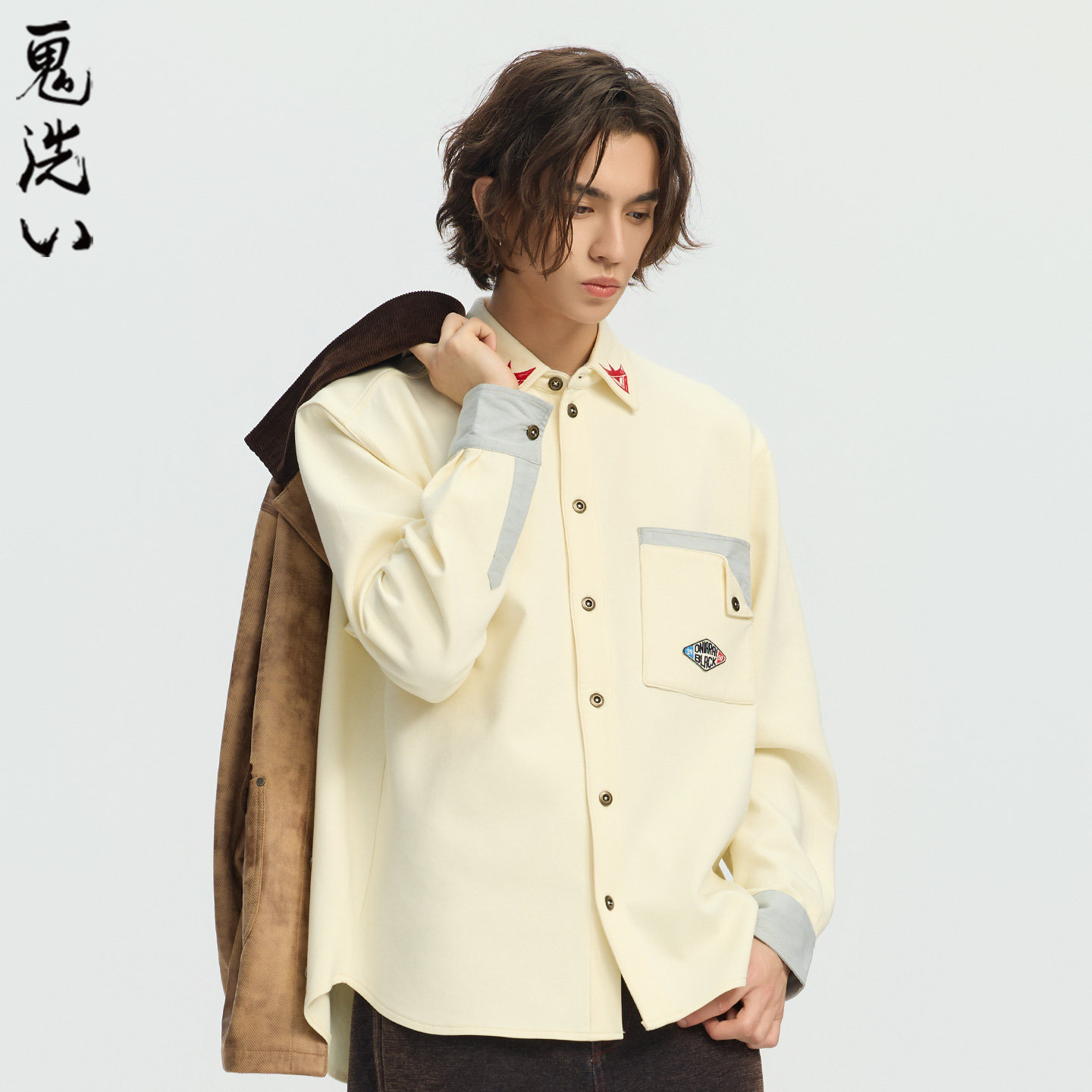 ONIARAI/鬼洗26秋冬黑标石器时代针织长袖休闲衬衫男式 A140001