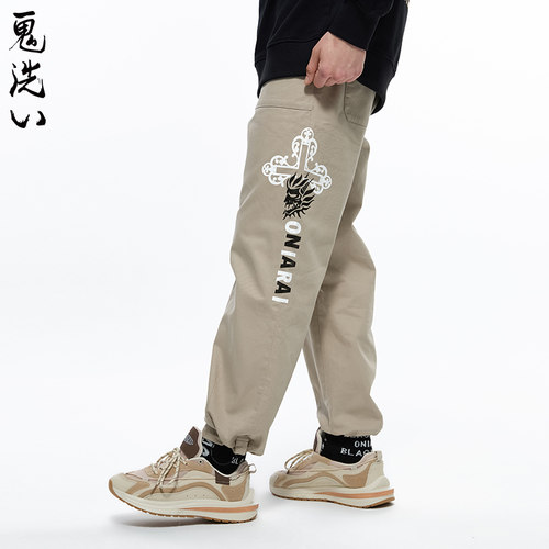 复古歌剧十字印花工装休闲裤
