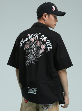 oniarai鬼洗 鬼洗樱花拉链拆卸男士短袖衬衫男 B740005