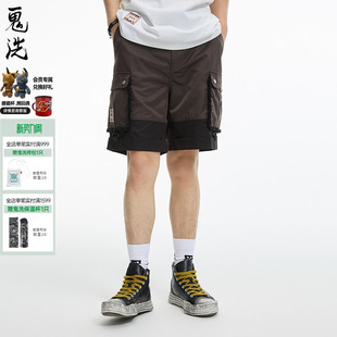 鬼洗黑标石器时代毛边拼色男式 中裤 工装 男式 24A0501 短裤 ONIARAI