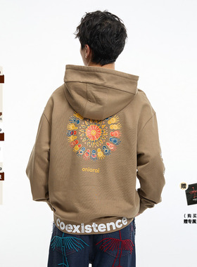 ONIARAI/鬼洗黑标秋冬石器时代手印壁画印拉链连帽卫衣男 A240005