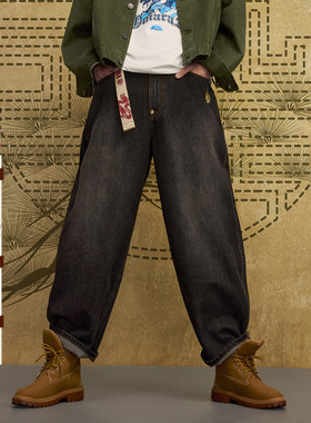 ONIARAI/鬼洗26春季新品金色马蹄复古锥形宽牛仔长裤男 26B4401