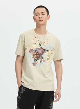 ONIARAI/鬼洗24秋冬泥棒蓝金猪绣花男式休闲短袖T恤刺绣  24NOB43