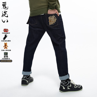 ONIARAI 街头休闲男式 鬼头刺绣原色牛仔裤 23B4428 鬼洗秋冬新品