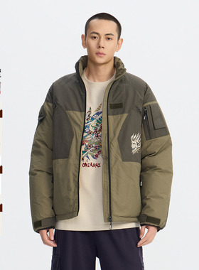 ONIARAI/鬼洗25秋冬新品多口袋工装拼色立领棉服外套男式 B340243