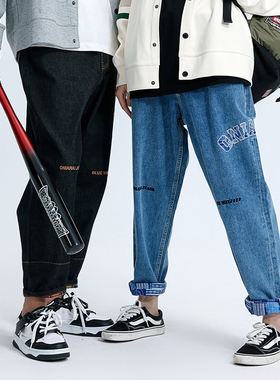 ONIARAI/鬼洗SS印花贴布绣宽松街头休闲简约牛仔裤 23B4420