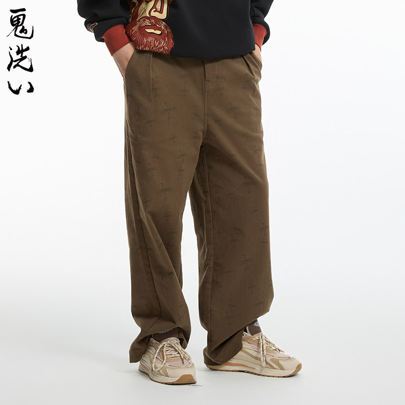 ONIARAI/鬼洗黑标石器时代古鸟花样印花宽松阔脚裤男式 24A7402