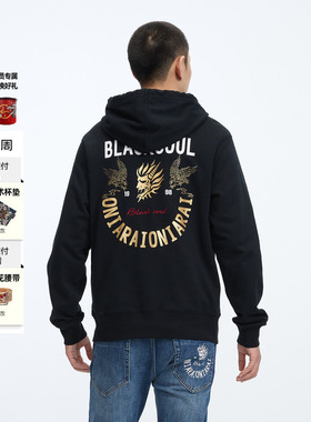 ONIARAI/鬼洗25秋季新品黑金老鹰笑脸字母连帽套头卫衣男 B24U203