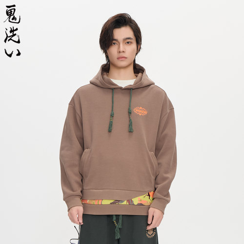 ONIARAI/鬼洗25秋冬黑标洞穴石器时代假双层连帽卫衣男 A240020