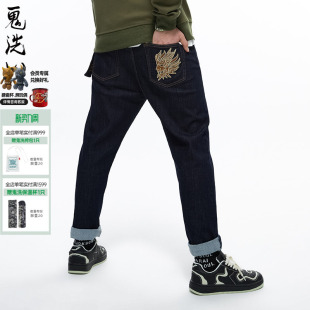 鬼头刺绣原色牛仔裤 街头休闲男式 23B4428 鬼洗秋冬新品 ONIARAI