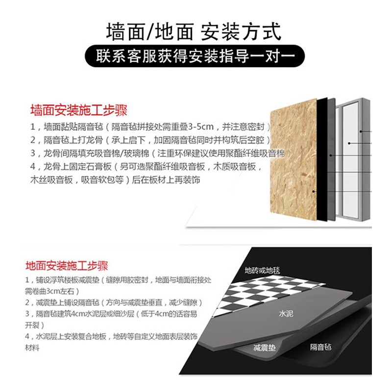 阻尼隔音毡墙体吸音毯家用卧室内自粘吊顶地面隔音板隔音棉垫材料