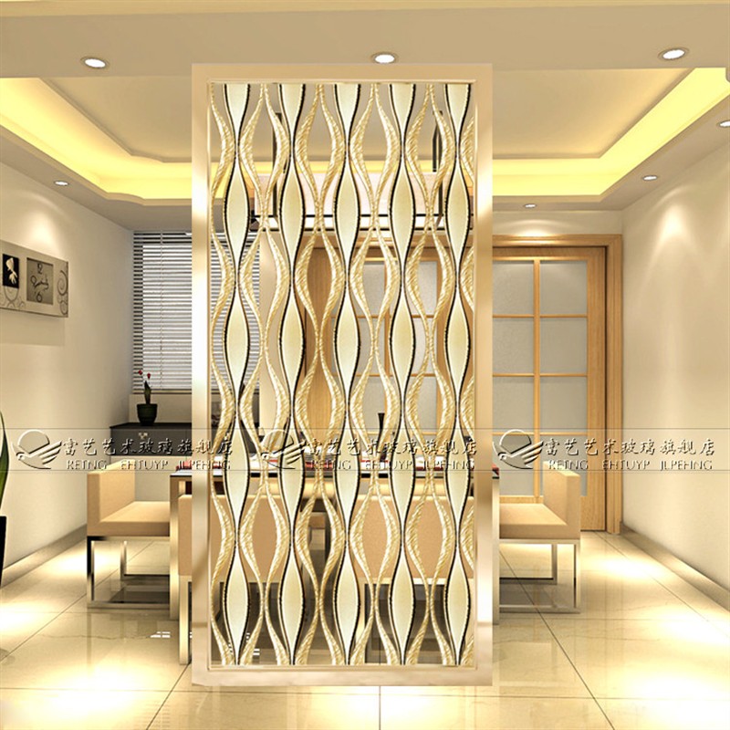 现代艺术玻璃热销客厅隔断屏风鞋柜简约双面磨砂透明效果钢化格子