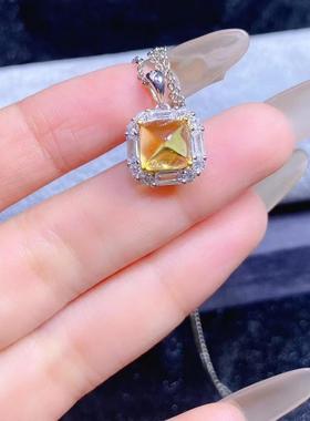 S925银吊坠简单时尚款式镶嵌方形8*8mm黄水晶糖塔