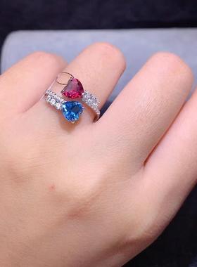 天然蓝宝石S925银镶嵌戒指