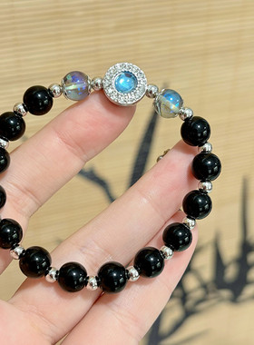 海蓝宝黑曜石手串女款手链轻奢小众设计精致高级感2025年新款