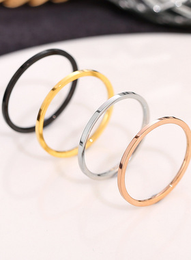 欧美简约钛钢细戒指女18k情侣对戒个性潮不锈钢ins风尾戒素圈指环