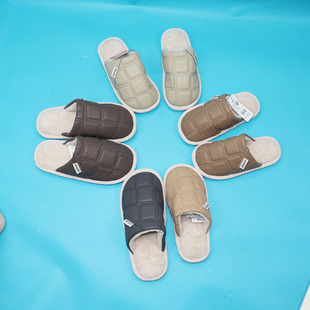 明飞3240人造皮冬季双色底男女棉拖鞋居家地板革面拖鞋